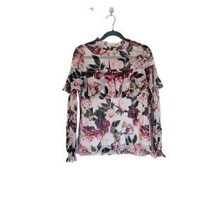 Sheer floral‎ high neck long sleeve blouse Size Medium